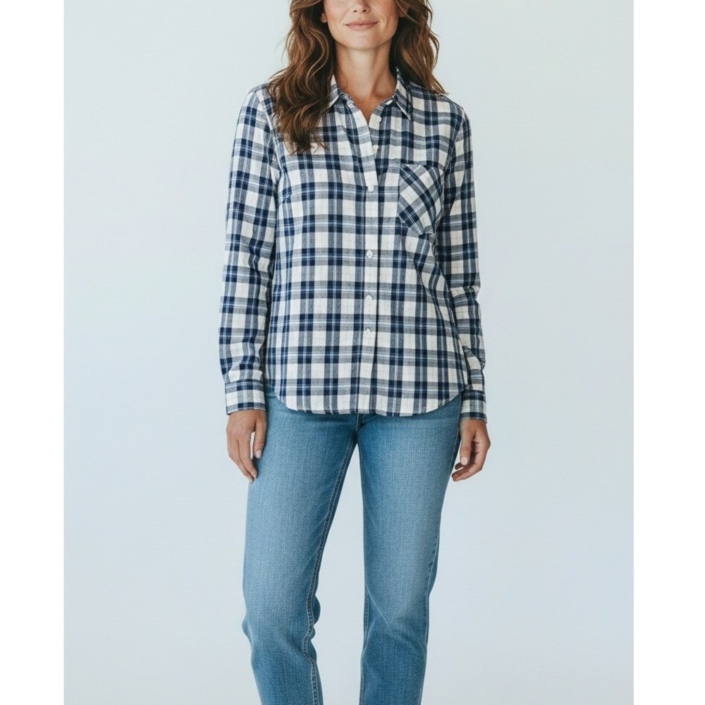 Womens 18 NEW Preppy Coastal Classic Sorbo Plaid Cotton Button Down UNTUCKit